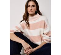 Streifenpullover APRICOT "Stehkragenpullover", Damen, Gr. L (4), rosa (pink), Strick, Obermaterial: 55% Polyacryl PAN. 45% Viskose CV., Modisch, relaxed fit normal, Rippbündchen, Pullover Streifenpull
