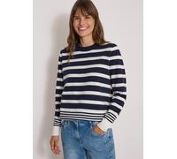Streifenpullover CECIL, Damen, Gr. 3XL (48), blau (urban dunkelblau melange), Feinstrick, 33% Polyester, 31% Polyacryl, 24% Baumwolle, 12% Polyamid, gestreift, comfort fit normal, Rundhals, Bündchen,