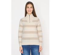 Streifenpullover CECIL, Damen, Gr. L (42), desert beige melange, Web, 37% Baumwolle, 34% Polyacryl, 26% Polyester, 3% Elasthan, gestreift, comfort fit normal, hoch geschlossener Ausschnitt, Rippbündch