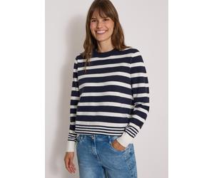 Streifenpullover CECIL, Damen, Gr. M (40), blau (urban dunkelblau melange), Feinstrick, 33% Polyester, 31% Polyacryl, 24% Baumwolle, 12% Polyamid, gestreift, comfort fit normal, Rundhals, Bündchen, Pu
