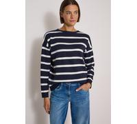 Streifenpullover CECIL, Damen, Gr. XL (44), blau (urban dunkelblau melange), Feinstrick, 33% Polyester, 31% Polyacryl, 24% Baumwolle, 12% Polyamid, gestreift, comfort fit normal, U-Boot-Ausschnitt, Bü