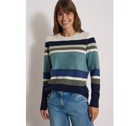 Streifenpullover CECIL, Damen, Gr. XXL (46), bunt (mineral blau melange), Feinstrick;Web;Stoff, 37% Baumwolle, 34% Polyacryl, 26% Polyester, 3% Elasthan, gestreift, comfort fit normal, Rundhals, Bündc