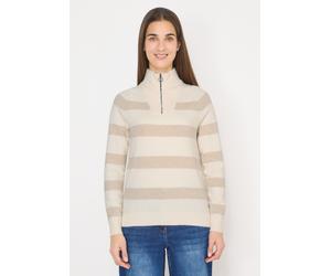 Streifenpullover CECIL, Damen, Gr. XXL (46), desert beige melange, Web, 37% Baumwolle, 34% Polyacryl, 26% Polyester, 3% Elasthan, gestreift, comfort fit normal, hoch geschlossener Ausschnitt, Rippbünd