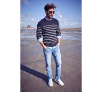 Streifenpullover DELMAO röße 3 XL", Herren, Gr. 3XL (64/66), blau (marine gestreift), Rippstrick, Obermaterial: 60% Polyacryl, 40% Baumwolle, gestreift, Basic schmal, Rundhals, Rippstrickbündche