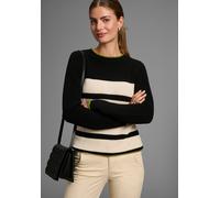 Streifenpullover HECHTER PARIS, Damen, Gr. 40/42, beige (schwarz, beige, gestreift), Strick, Obermaterial: 50% Baumwolle, 50% Polyacryl, gestreift, figurumspielend hüftlang, Rundhals, Pullover Streife