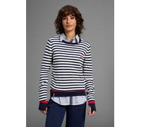 Streifenpullover KANGAROOS, Damen, Gr. 36/38, blau (marine, sanftes weiß), Feinstrick, Obermaterial: 50% Baumwolle, 50% Polyacryl, bedruckt, geringelt, gestreift, kontrastfarbene Details, figurbetont 