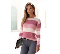 Streifenpullover LASCANA Gr. 40/42, bunt (hellrosa, bordeau x, lachs) Damen Pullover (68483314-40) hellrosa, bordeau x, lachs