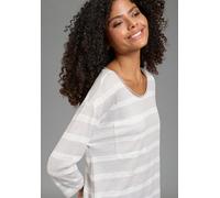 Streifenpullover LAURA SCOTT "aus leichtem, sommerlichem Jersey Tshirt Material", Damen, Gr. 44/46, beige (beige, weiß gestreift), Strick, Obermaterial: 50% Polyester, 45% Viskose, 5% Elasthan, gestre