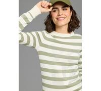 Streifenpullover LAURA SCOTT "aus leichtem, weichem Sommerstrick", Damen, Gr. 40/42, grün (salbei, weiß gestreift), Feinstrick, Obermaterial: 70% Viskose, 30% Polyamid, gestreift, figurbetont hüftbede