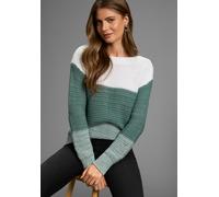 Streifenpullover LAURA SCOTT, Damen, Gr. 32/34, grün (grün weiß gestreift), Grobstrick, Obermaterial: 50% Baumwolle, 50% Polyacryl, gestreift, figurumspielend Po-bedeckend, U-Boot-Ausschnitt, Pullover