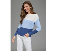 Streifenpullover LAURA SCOTT, Damen, Gr. 48/50, blau weiß gestreift, Grobstrick, Obermaterial: 50% Baumwolle, 50% Polyacryl, gestreift, figurumspielend Po-bedeckend, U-Boot-Ausschnitt, Pullover Streif