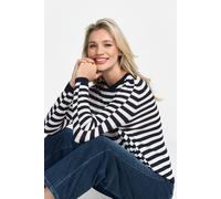 Streifenpullover RICHROYAL, Damen, Gr. L, blau (midnight blau), Strick, Obermaterial: 88% Viskose, 12% Polyester, casual, loose fit normal, Rundhals, Langarm Rippstrickbündchen, Pullover, Mit Markenla