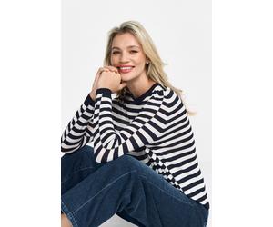 Streifenpullover RICHROYAL, Damen, Gr. M, blau (midnight blau), Strick, Obermaterial: 88% Viskose, 12% Polyester, loose fit normal, Rundhals, Rippstrickbündchen, Pullover Streifenpullover, Mit Markenl