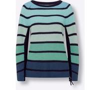 Rundhalspullover HEINE "Pullover", Damen, Gr. 38, blau (salbei, marine, geringelt), 100% Baumwolle, bedruckt, gemustert, mehrfarbig, Pullover Rundhalspullover (16548955-38) salbei, marine, geringelt