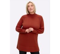 Streifenpullover SHEEGO "Longpullover", Damen, Gr. 44/46, rot (rostrot), 100% Baumwolle, unifarben, Pullover Streifenpullover (97935505-44) rostrot