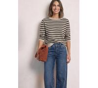Streifenpullover STREET ONE, Damen, Gr. 36, braun (clay sand meliert), Web, 37% Baumwolle, 34% Polyacryl, 26% Polyester, 3% Elasthan, gestreift, comfort fit normal, U-Boot-Ausschnitt, Rippbündchen, Pu