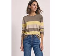 Streifenpullover STREET ONE, Damen, Gr. 40, braun (sanded amber meliert), Feinstrick, 71% Viskose, 29% Polyamid, gestreift, regular fit normal, Rundhals, Bündchen, Pullover Streifenpullover, aus Feins