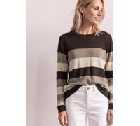 Streifenpullover STREET ONE, Damen, Gr. 42, braun (schwarz coffee), Feinstrick, 71% Viskose, 29% Polyamid, gestreift, regular fit normal, Rundhals, Bündchen, Pullover Streifenpullover, aus Feinstrick