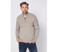 Streifenpullover STREET ONE MEN, Herren, Gr. L (42), beige (granite beige), Web, 100% Baumwolle, gestreift, normal normal, hoch geschlossener Ausschnitt, Rippbündchen, Pullover Streifenpullover, aus r