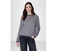 Streifenpullover STREET ONE STUDIO, Damen, Gr. 34, blau (moonlit indigo), Web, 60% Viskose, 40% Baumwolle, gestreift, normal normal, U-Boot-Ausschnitt, Rippbündchen, Pullover Streifenpullover, mit U-B