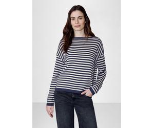 Streifenpullover STREET ONE STUDIO, Damen, Gr. 34, blau (moonlit indigo), Web, 60% Viskose, 40% Baumwolle, gestreift, normal normal, U-Boot-Ausschnitt, Rippbündchen, Pullover Streifenpullover, mit U-B