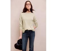 Streifenpullover STREET ONE STUDIO, Damen, Gr. 34, stone sand, Web, 60% Viskose, 40% Baumwolle, gestreift, normal normal, U-Boot-Ausschnitt, Rippbündchen, Pullover Streifenpullover, mit U-Boot-Ausschn