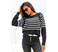 Streifenpullover VIVANCE, Damen, Gr. 32/34, schwarz-weiß (schwarz, weiß), Strick, Obermaterial: 100% Baumwolle, gestreift, figurumspielend hüftlang, Rundhals, Raglanärmel, Pullover Streifenpullover, m