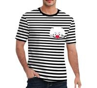 Streifenshirt Herren Kurzarm Shirt mit Streifen Männer Bretonisches Gestreiftes T-Shirt Klassiker Marine Shirt Matrosenshirt Ringelshirt Rundhalsausschnitt Basic Casual Top