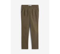 Chinohose BONPRIX, Damen, Gr. 42, N-Gr, dunkeloliv (länge: regulär), Twill, Obermaterial: 98% Baumwolle, 2% Elasthan, unifarben, washed, regular fit lang, Hosen Chinohose, schmale Form, mit Bundfalten