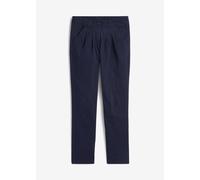 Chinohose BONPRIX, Damen, Gr. 44, N-Gr, dunkelblau (länge: regulär), Twill, Obermaterial: 98% Baumwolle, 2% Elasthan, unifarben, washed, regular fit lang, Hosen Chinohose, schmale Form, mit Bundfalten