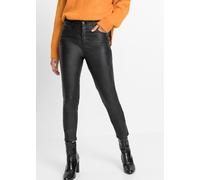 Stretch-Hose BONPRIX, Damen, Gr. 40, N-Gr, schwarz, Web, Obermaterial: 73% Viskose, 23% Polyamid, 4% Elasthan. Beschichtung: 100% Polyurethan, slim fit, Hosen, mit Lederoptik, Slim Fit Passform, mit P