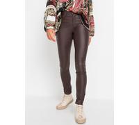 Stretch-Hose BONPRIX, Damen, Gr. 42, N-Gr, braun, Web, Obermaterial: 76% Viskose, 20% Polyamid, 4% Elasthan. Beschichtung: 100% Polyurethan, slim fit, Hosen Stretch-Hose, mit Lederoptik, Slim Fit Pass