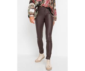 Stretch-Hose BONPRIX, Damen, Gr. 44, N-Gr, braun, Web, Obermaterial: 76% Viskose, 20% Polyamid, 4% Elasthan. Beschichtung: 100% Polyurethan, slim fit, Hosen, mit Lederoptik, Slim Fit Passform, mit Pus