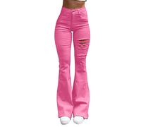 Stretch Hose Damen Lady High Waist Solid Color Hole Pocket Jeans Trim Elastic Show High und Thin Casual Pants Jeans Jeans Damen Straight Jeans Damen Low Waist Hell (A, L)