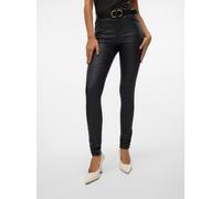 Stretch-Hose VERO MODA "VMSEVEN COATED", Damen, Gr. M, Länge 32, schwarz, Web, Obermaterial: 77% Viskose, 20% Nylon, 3% Elasthan, leicht glänzend, unifarben, extraeng lang, Hosen Stretch-Hose (375220-