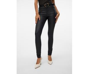Stretch-Hose VERO MODA "VMSEVEN COATED", Damen, Gr. XS, Länge 34, schwarz, Web, Obermaterial: 77% Viskose, 20% Nylon, 3% Elasthan, leicht glänzend, unifarben, extraeng lang, Hosen 5-Pocket-Hose (71143