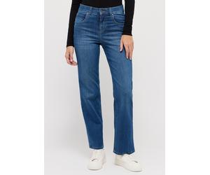 Stretch-Jeans ANGELS "LARA", Damen, Gr. 38, Länge 32, blau (mid blau used), Denim/Jeans, Obermaterial: 92% Baumwolle, 6% Polyester, 2% Elasthan, weit lang, Jeans Stretch-Jeans, weite Passform, aus Bau