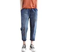 Stretch Jeans Damen, Jeans Bootcut Damen, Frauen Casual Bequeme Literarische Stickerei Elastische Hohe Taille Schneiden Hosen Jeanshosen 32/30, Deal des Tages