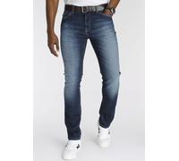 Stretch-Jeans DELMAO ""Reed"", Herren, Gr. 36, Länge 32, dkblau use, Obermaterial: 82% Baumwolle, 16% Polyester, 2% Elasthan, Basic, normal lang, Jeans, gerader Beinschnitt, Used-Look-Waschung, niedri
