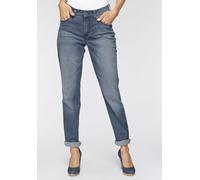 Stretch-Jeans MAC "Melanie", Damen, Gr. 40, Länge 30, blau (mid blau main wash), Denim/Jeans, Obermaterial: 92% Baumwolle, 6% Polyester, 2% Elasthan, Abriebeffekte, figurbetont normal, Jeans, Gerade g