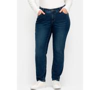 Stretch-Jeans SHEEGO, Damen, Gr. 100, Langgrößen, blau (dunkelblau denim), 99% Baumwolle, 1% Elasthan, unifarben, lang, Jeans (70054007-100) dunkelblau denim