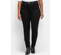 Stretch-Jeans SHEEGO, Damen, Gr. 100, Langgrößen, schwarz denim, 68% Baumwolle, 30% Polyester, 2% Elasthan, unifarben, lang, Jeans (56850750-100) schwarz denim