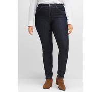 Stretch-Jeans SHEEGO, Damen, Gr. 104, Langgrößen, blau (blau schwarz denim), 75% Baumwolle, 24% Polyester, 1% Elasthan, unifarben, lang, Jeans (60535943-104) blau schwarz denim
