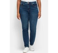 Stretch-Jeans SHEEGO, Damen, Gr. 104, Langgrößen, blau (dunkelblau denim), 96% Baumwolle, 4% Elasthan, unifarben, lang, Jeans (30011467-104) dunkelblau denim