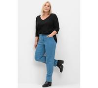 Stretch-Jeans SHEEGO "Große Größen", Damen, Gr. 23, Kurzgrößen, blau (blau denim), Obermaterial: 75% Baumwolle, 24% Polyester, 1% Elasthan, unifarben, casual, lang, Jeans, im 5-Pocket-Stil (29291606-2