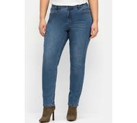 Stretch-Jeans SHEEGO, Damen, Gr. 26, Kurzgrößen, blau (blau denim), 99% Baumwolle, 1% Elasthan, unifarben, lang, Jeans (11856163-26) blau denim