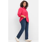Stretch-Jeans SHEEGO "Große Größen", Damen, Gr. 52, Normalgrößen, blau (dunkelblau denim), Obermaterial: 75% Baumwolle, 23% Polyester (REPREVE), 2% Elasthan, unifarben, casual, regular fit lang, Jeans