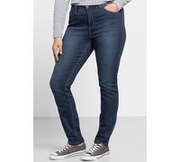 Stretch-Jeans SHEEGO, Damen, Gr. 80, Langgrößen, blau (dunkelblau denim), 37% Viskose, 34% Baumwolle, 27% Polyester, 2% Elasthan, unifarben, lang, Jeans (46518260-80) dunkelblau denim