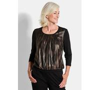 Kurzarmbluse GOLDNER "Stretchbequemes Blusenshirt mit schimmerndem Druck", Damen, Gr. 54, schwarz (schwarz, kupferfarben, gold, gemustert), Obermaterial: 95% Viskose CV. 5% Elasthan EL., Gerade, Bluse