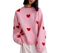 Strick Pullover Damen - Damen- Winterpullover Mit Rundhalsausschnitt Love-Stickerei S. Damen Sweatshirt
